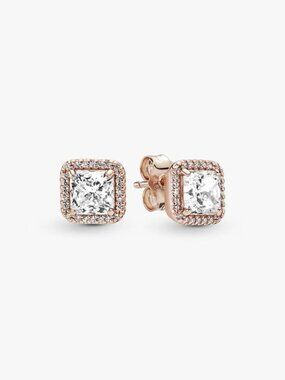 Pandora Square Sparkle Halo Stud Earrings Rose Gold